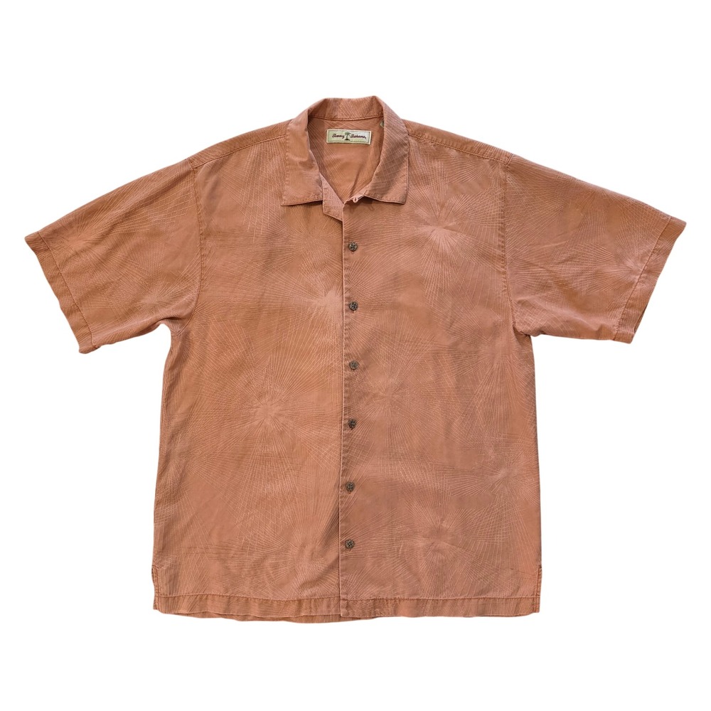 Tommy Bahama Mens Medium Silk Short Sleeve Sunburst Jacquard Camp Shirt Orange